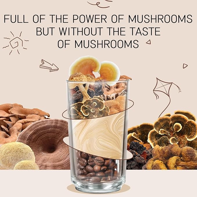 GANOHERB 7 in 1 Mushroom Coffee Mix, Instant Latte Coffee Blend Nootropic Cafe Complex with Reishi