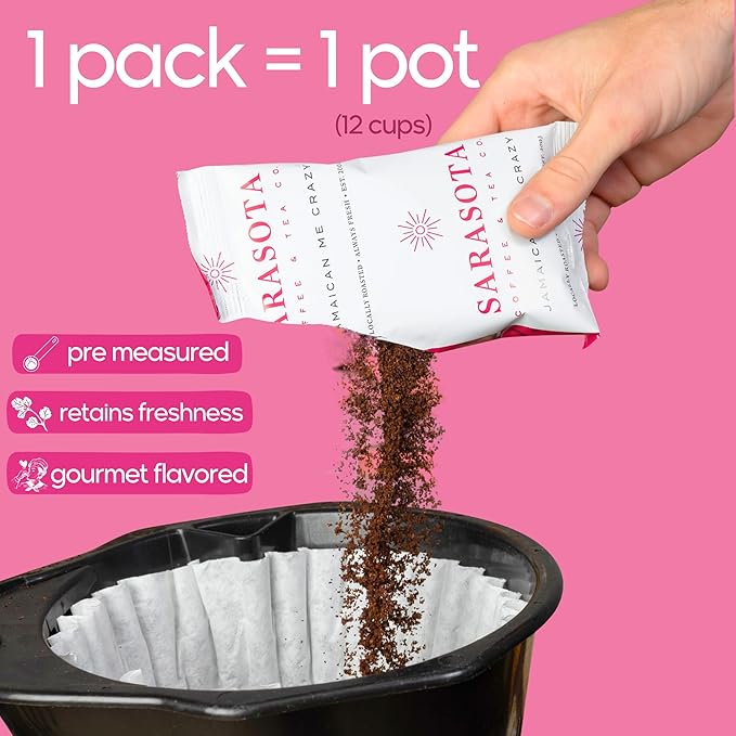 Sarasota Coffee Ground Packets | Gourmet Flavored Medium Roast Bulk Coffee Packs | Jamaican Me