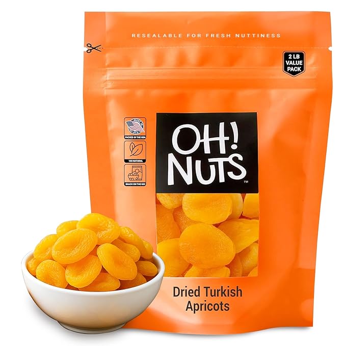 Oh! Nuts Dried Apricots Turkish - 2 lb - Dried Fruit - No Sugar Added - Dehydrated Fruit Bites
