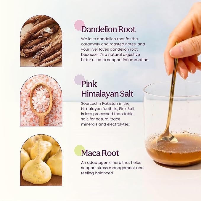 Blume Superfoods Latte - Salted Caramel Powder, Dandelion Root powder, Maca Powder, Pink Himalayan