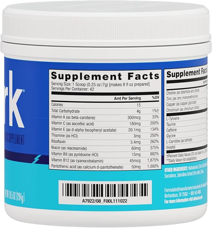 AdvoCare Spark Vitamin & Amino Acid Supplement - Focus & Energy Drink Powder Mix with Vitamin A