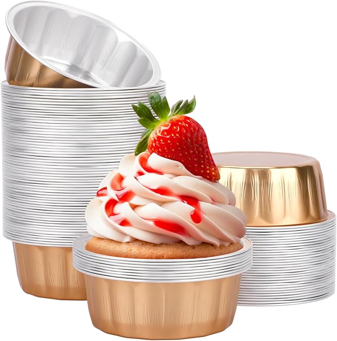 Beasea Aluminum Ramekins, 8oz 100 Pack Disposable Ramekins Foil Cups Baking 3.9" Ramekin Cup