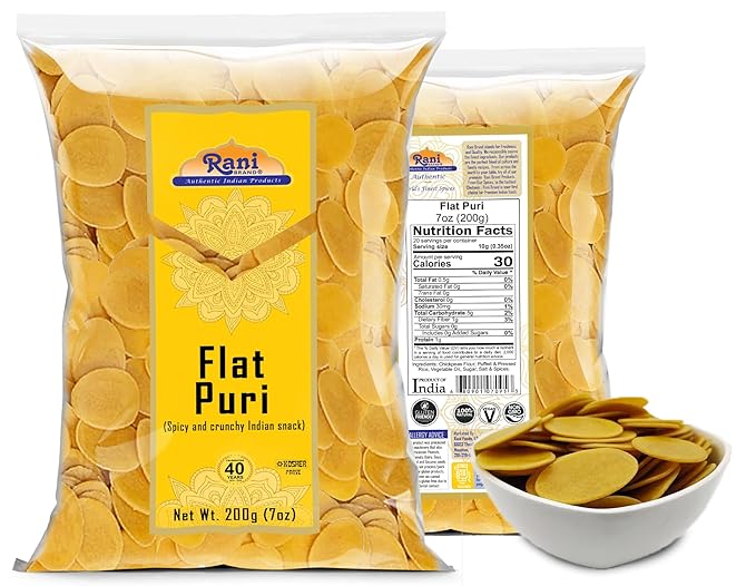 Rani Pani Puri Coins 7oz (200g) 80-85 Coins ~ Uncooked, Microwaveable wheat and Semolina Coins ~
