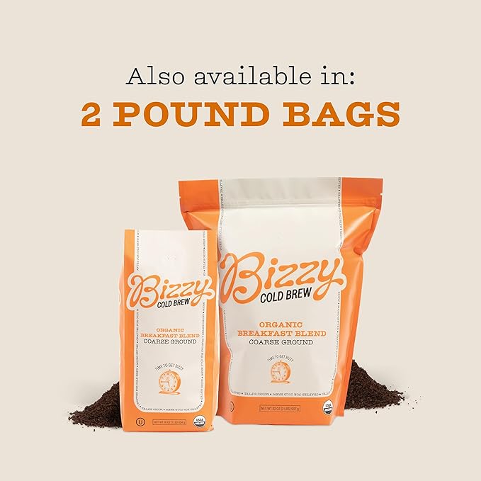 Bizzy Organic Cold Brew Coffee | Breakfast Blend | Coarse Ground Coffee | Medium-Light Roast |