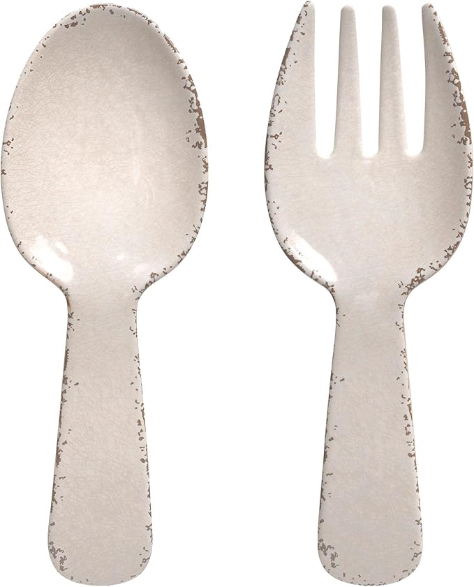 UPware Crackle Melamine Salad Servers, Serving Utensil Set, Includes Serving Fork and Spoon for