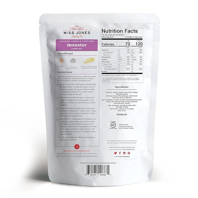 Miss Jones Baking Gluten-Free Monster Cookie Mix - Certified Gluten Free & Made with 100% Oats
