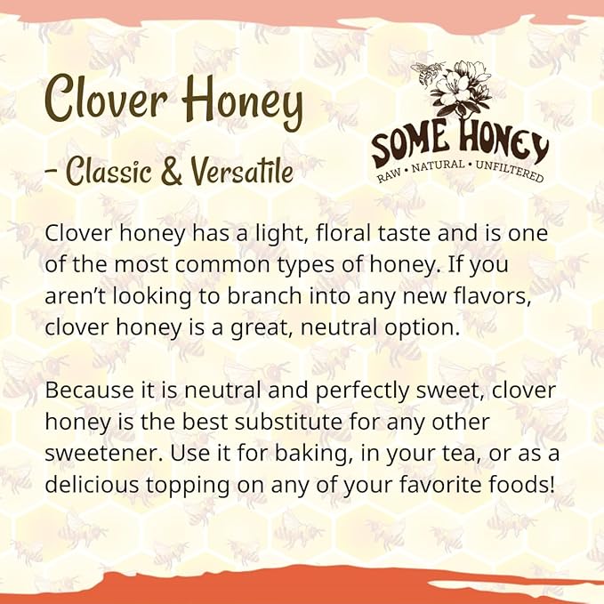 Some Honey Raw & Unfiltered Clover Honey – 100% Pure U.S. Honey – USDA Grade A – All-Natural – 80 oz