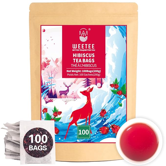 WT WEETEE Hibiscus Tea Bags, Made with 100% Pure Hibiscus Flowers, Natural Caffeine-free Herbal