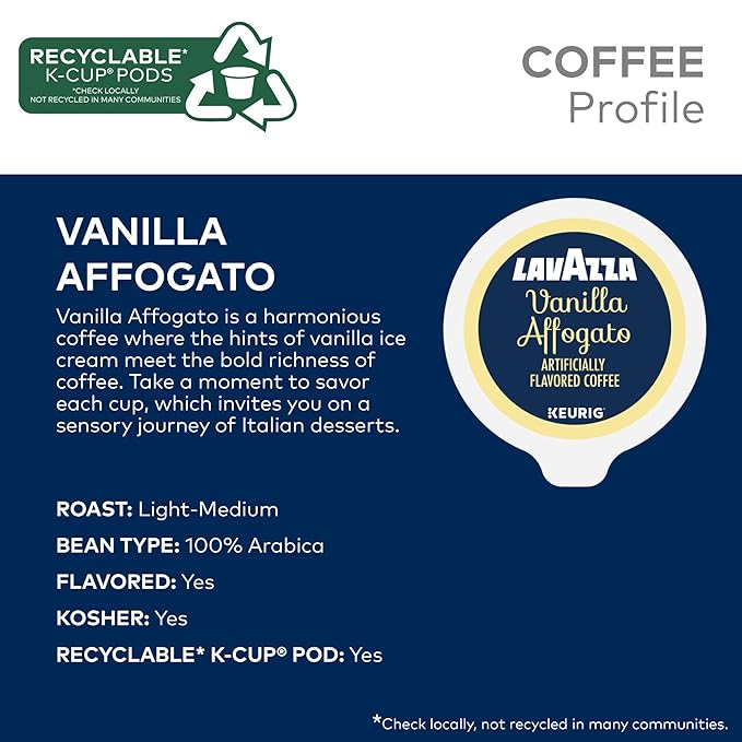 Lavazza Vanilla Affogato Coffee, Single Serve Keurig K-Cup Pods, Flavored Coffee, 60-Count Box (6