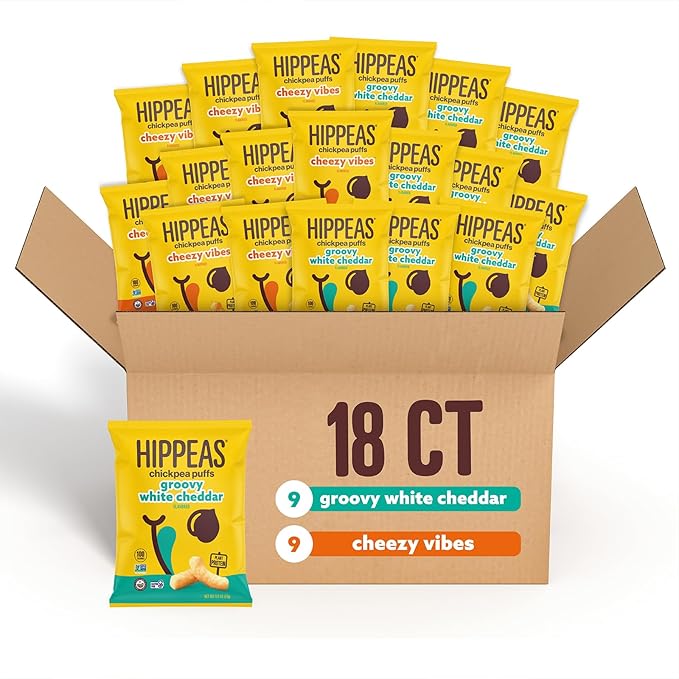 Hippeas Chickpea Puffs, Cheeze Variety Pack: Vegan White Cheddar, Nacho Vibes, 0.8 Ounce (Pack of