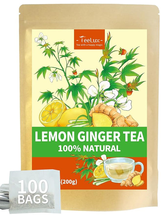 TeeLux Lemon Ginger Herbal Tea, Refreshing Lemon with Spicy Ginger Root & Zesty Lemongrass