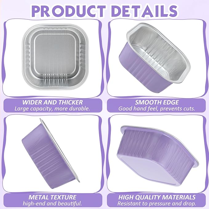 Aoriher 150 Pieces 10 oz Mini Cake Pans with Lids Aluminum Foil Baking Cups Square Disposable 4" x