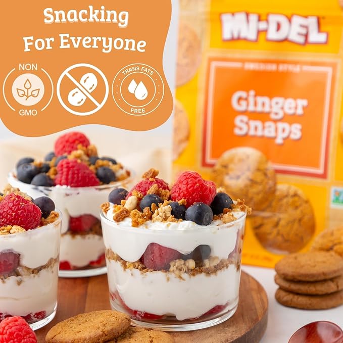 Mi-Del Ginger Snaps - Crunchy Ginger Cookies Made with Real Ginger - Swedish Ginger Snaps Cookies