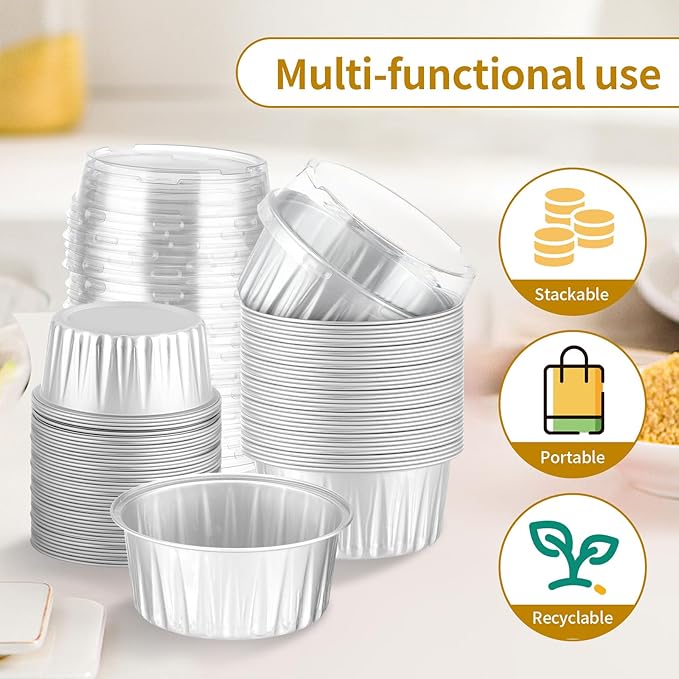 600 Pack Silver Bulk Packaging Mini Cake Pans With Lids, Alluminum Cupcake Containers, 5oz Dessert