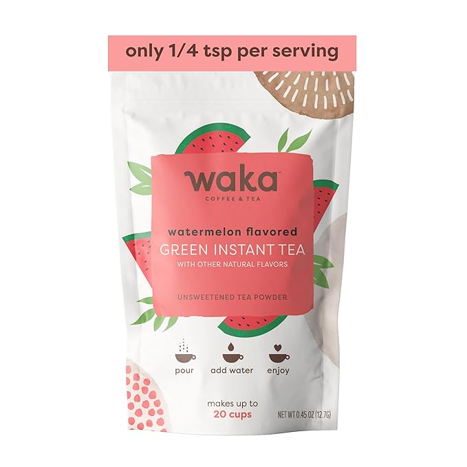 Waka Instant Green Tea Mix, Watermelon Flavored - 100% Tea Leaves, No Additives, Unsweetened