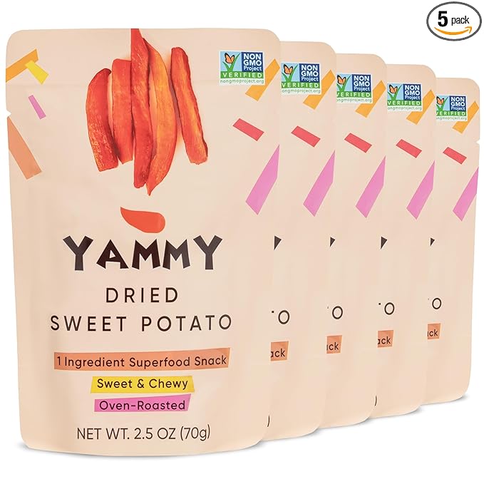 Yammy Dried Sweet Potato Sticks (Pack of 5), 1 Ingredient Superfood Snack, Healthy, 3g Protein