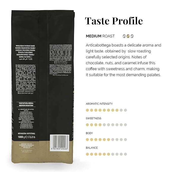 Caffe Vergnano 1882 Antica Bottega Whole Bean Arabica Medium Roast Espresso, 2.2 lbs Bag - Italian