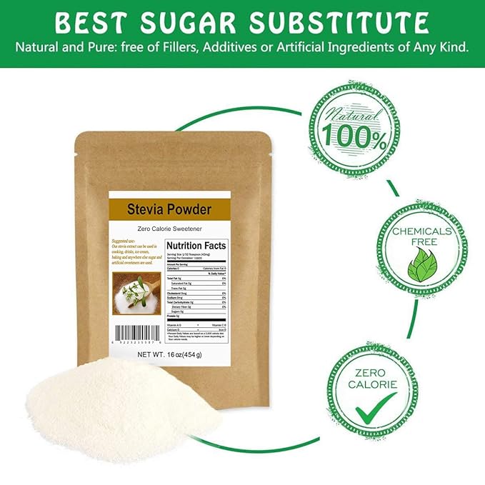 CCnature Stevia Powder Extract Natural Sweetener Zero Calorie Sugar Substitute 16 oz