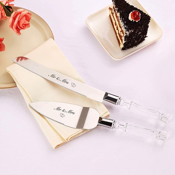 AW BRIDAL Mr Mrs Wedding Cake Knife and Server Set, Silver Cake Cutting Set for Wedding, Pie Cutter