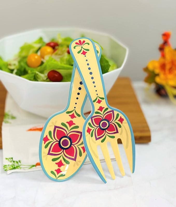 UPware Fiesta Floral Melamine Salad Servers, Serving Utensil Set, Includes Serving Fork and Spoon