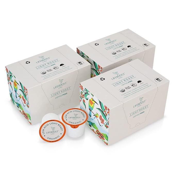Lifeboost Light Roast Low Acid Coffee Pods - Single Origin Non-GMO Organic Coffee K Cups