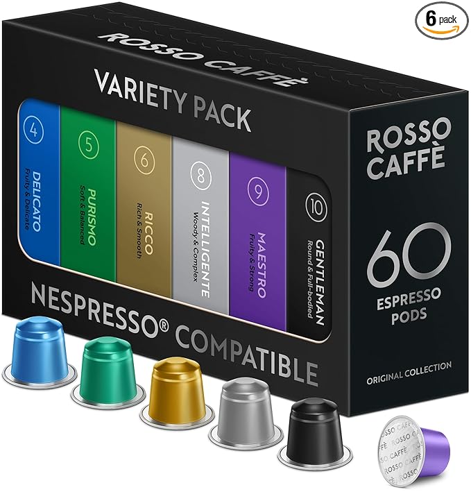 ROSSO CAFFÈ 60 Espresso Coffee Pods for Nespresso Original Machines - Premium Capsule Sampler