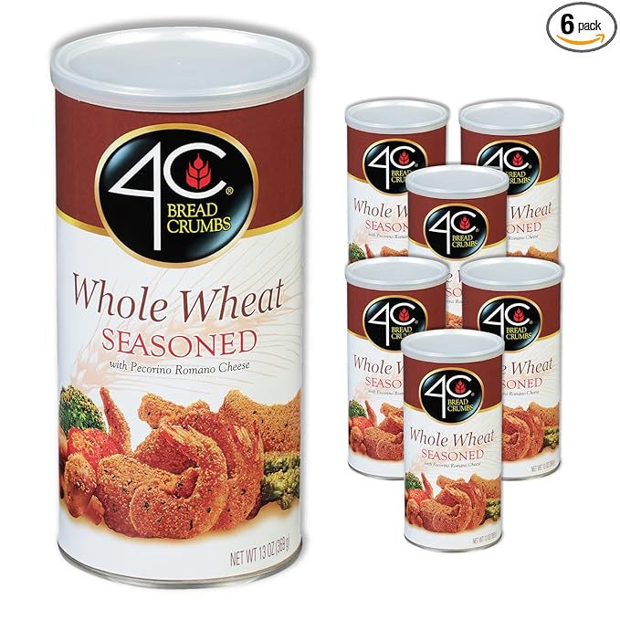 4C Premium Bread Crumbs, Whole Wheat Seasoned with Pecorino Romano Cheese 6 Pack, Flavorful Crispy