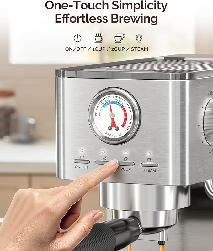 Maestri House Espresso Machine, 20 Bar ULKA Pump, Compact Espresso Maker Built-in Flow Meter Steam