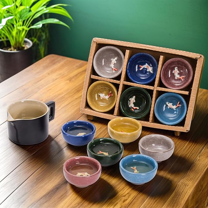 Foraineam 12 Pieces Ceramic Sake Tea Cups, Korean Soju Shot Glasses Sets, 1 oz / 30ml Tiny Sake