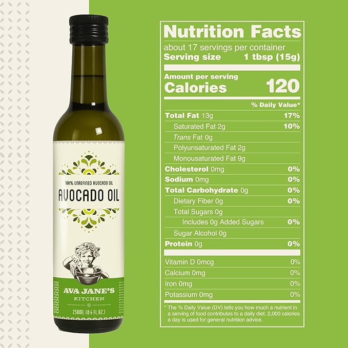 AVA JANE'S KITCHEN - Extra Virgin Avocado Oil - 100% Cold Pressed, Natural, & Unrefined - 480째F