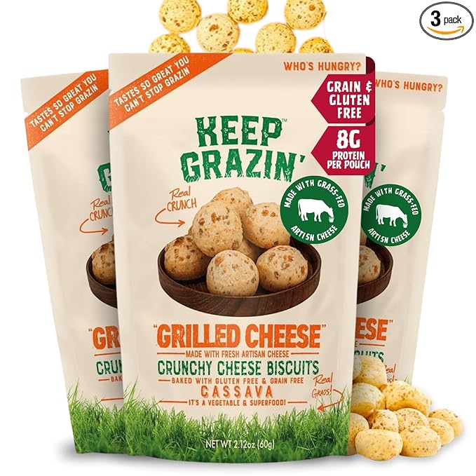 Keep Grazin Grain Free Crunchy Cheese Biscuits - Grilled Cheese Flavoured | 2.12 Ounce (Pack of 3)