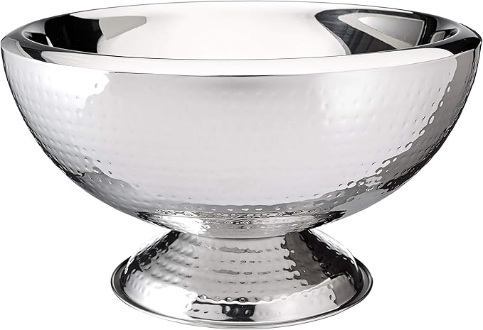 Stainless Steel Hammered Double-Walled Insulated Punch Bowl 17 Inch | 3 Gallon Footed Beverage Tub