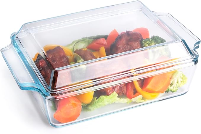 Rectangular Tempered Glass Casserole Dish, Tempered Glass Baking Dish with Glass Cover. Oven