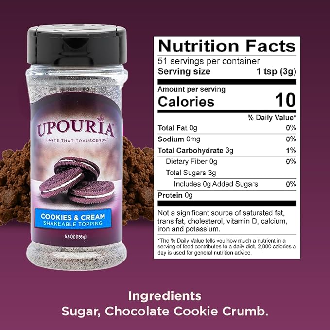 Upouria Cookies & Cream Coffee Topper, Vegan, Rich Flavor Enhancer for Coffee, Hot Chocolate, Ice