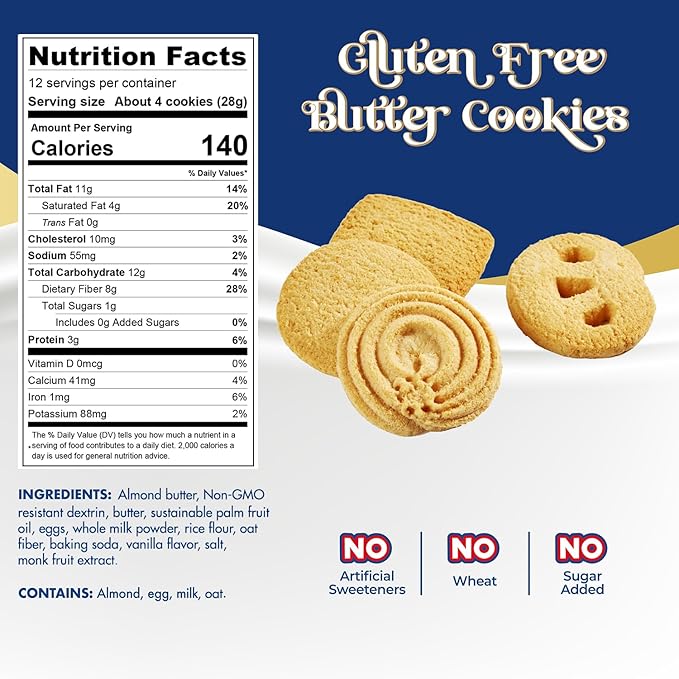 ChocZero Keto Butter Cookies - Sugar Free Danish Shortbread Gift - Gluten Free, Low Carb (1 tin, 12