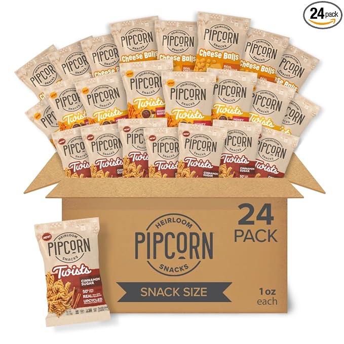 Heirloom Puffed Snacks Variety Pack by Pipcorn - 1oz 24pk - with Cheddar Cheese Balls, Honey BBQ