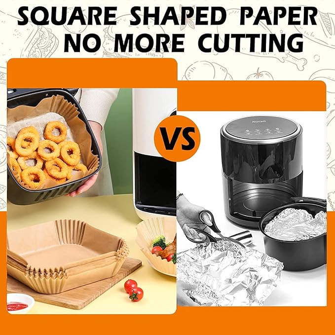 Mini Air Fryer Liners for CHEFMAN 2 Qt Air Fryer, 5.5inch Square Small Air Fryer Disposable Paper