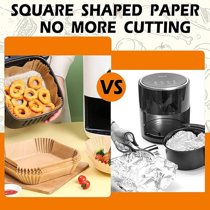 Air Fryer Disposable Paper Liners Square, 9 Inch Air Fryer Liner, Non-stick Parchment Paper Pads