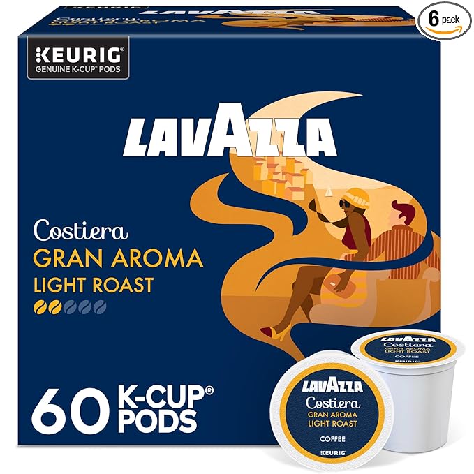 Lavazza Costiera Gran Aroma, Single-Serve Keurig K-Cup Pods, Light Roast Coffee, 60-Count Box (6
