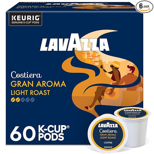 Lavazza Costiera Gran Aroma, Single-Serve Keurig K-Cup Pods, Light Roast Coffee, 60-Count Box (6