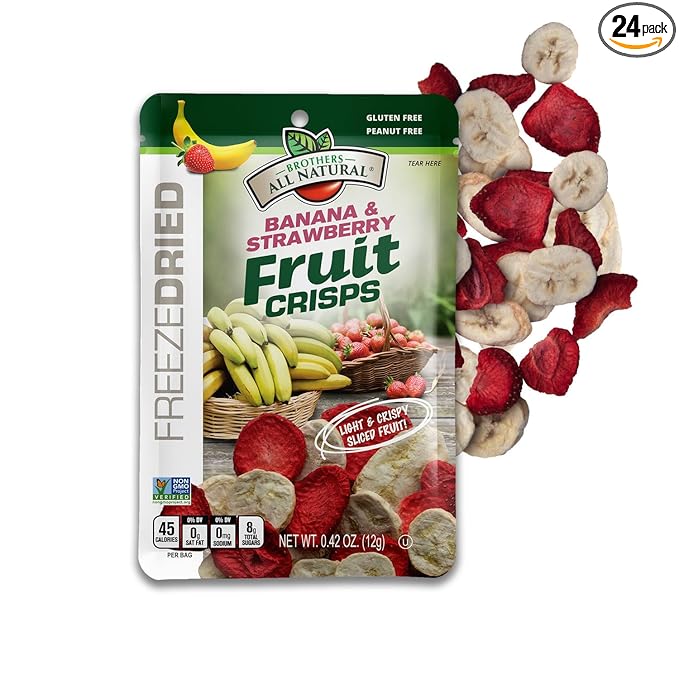 Brothers All Natural Freeze Dried Fruit Crisps, Banana Strawberry, 0.42 Oz (Pack of 24), Made with