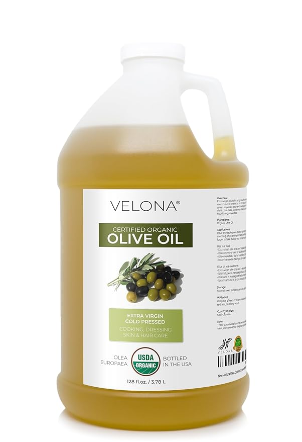 velona USDA Certified Organic Olive Oil -1 Gallon / 128 Fl Oz | 100% Pure and Natural Carrier Oil |
