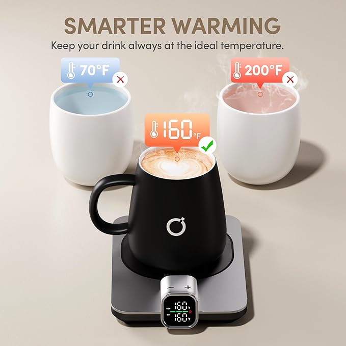 2Pcs Heated Coffee Mug Warmer & Mug Set - Heated Mug Warmer Plate with Auto Shut Off, 1°F Precise