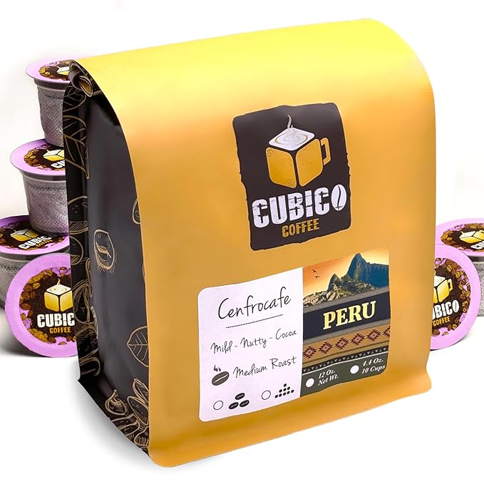 Cubico Coffee Medium Roast Peru Cenfrocafe Single Origin Coffee Pods, 10 Count, K-Cup Compatible