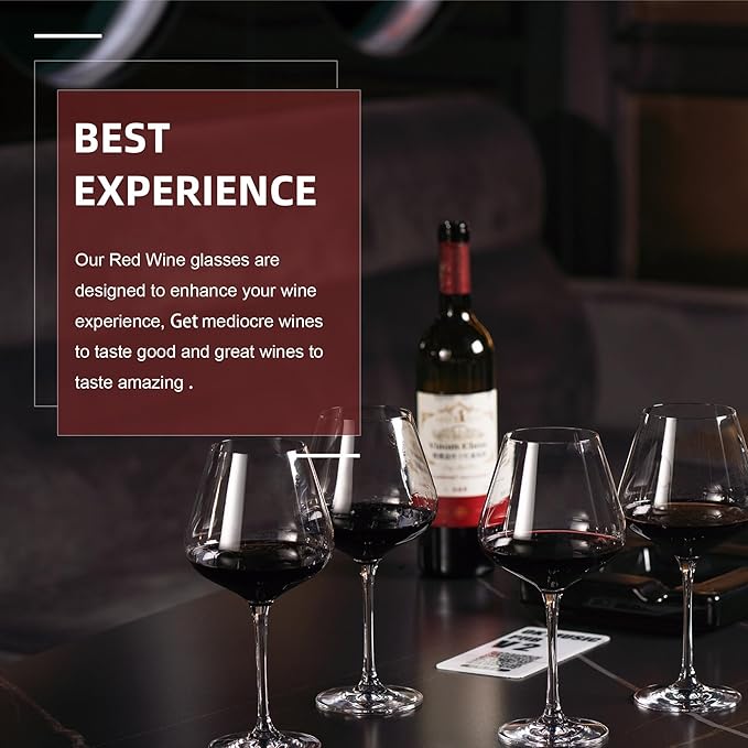 Red Wine Glasses Set of 4, Hand Blown Italian Style Crystal Burgundy Wine Glasses, Lead-Free