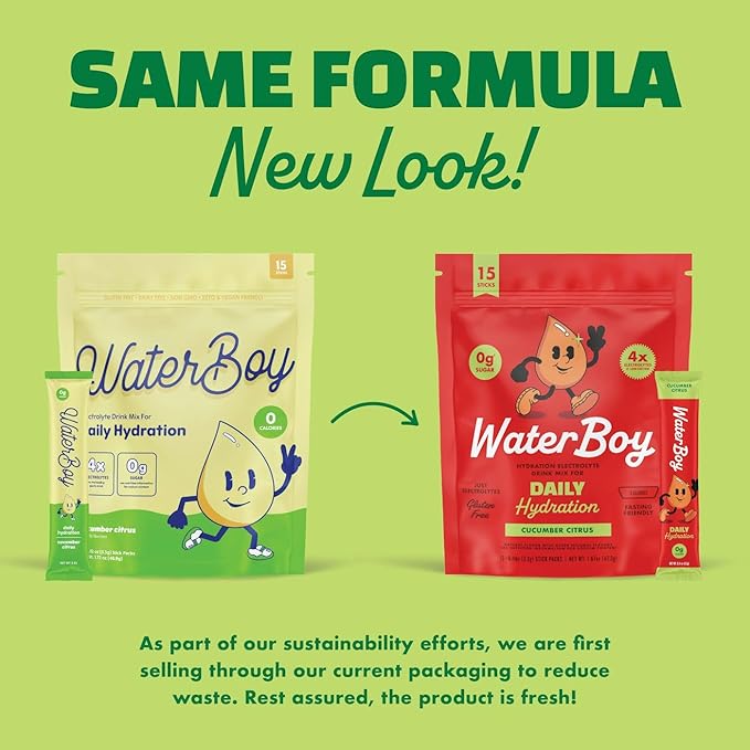Waterboy Daily Hydration | 1,570mg Electrolyte Powder Packets | No Sugar, All Natural, Gluten Free