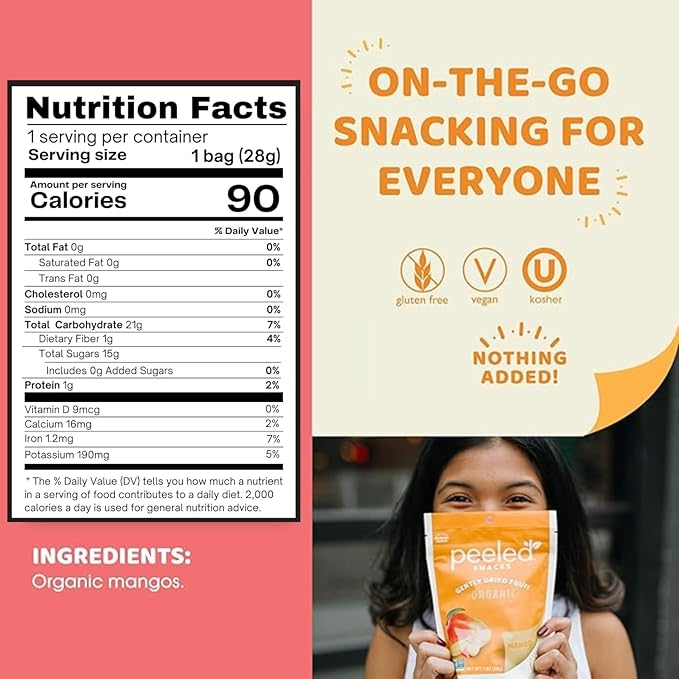 Peeled Snacks Organic Dried Fruit ??Healthy, Vegan Snacks for On-the-Go Lunch and More Mango 1 Oz