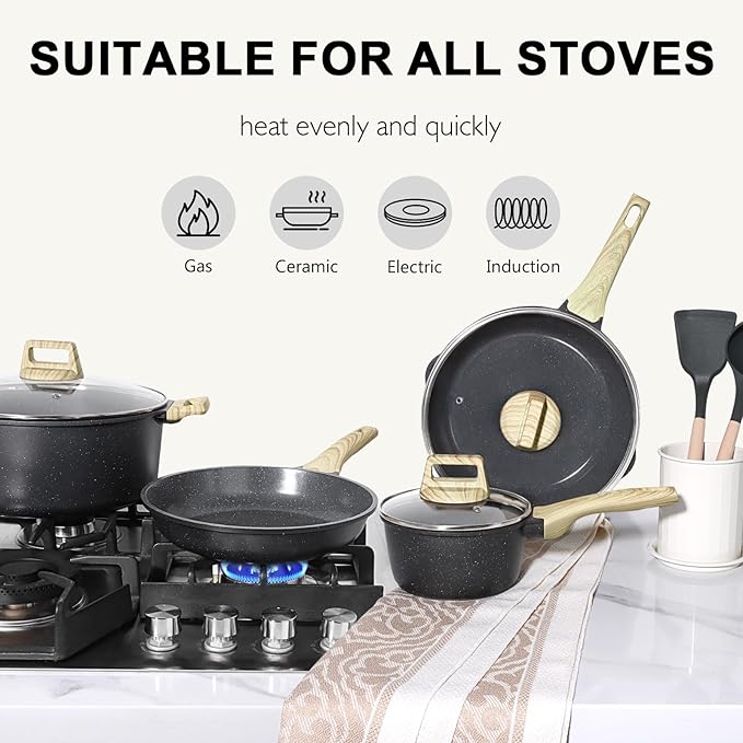 GiPP Ceramic Pots and Pans Set Non Stick - 17 Pcs Nonstick Cookware Set, Non-toxic Healthy Kitchen