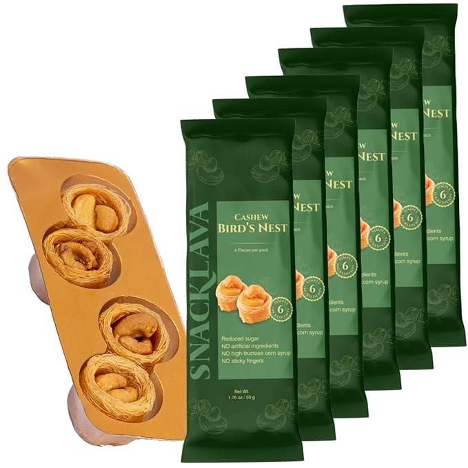 Snacklava Cashew Bird's Nest Baklava - 6 Pack (4 Pieces per Pack) - No Artificial Ingredients