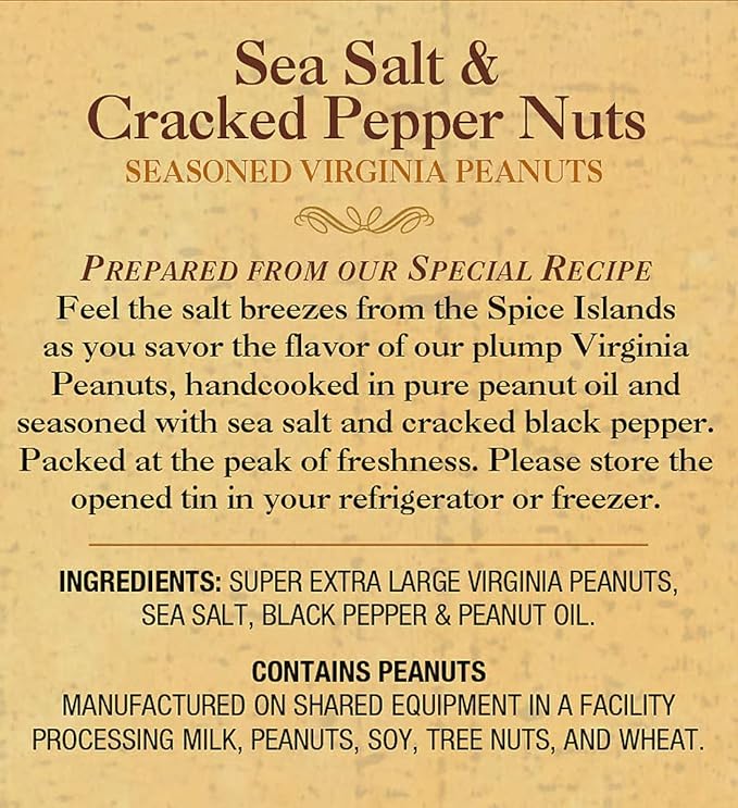 The Peanut Shop of Williamsburg Williamsburg Salted Virginia Peanuts, Salt and Pepper Peanuts with